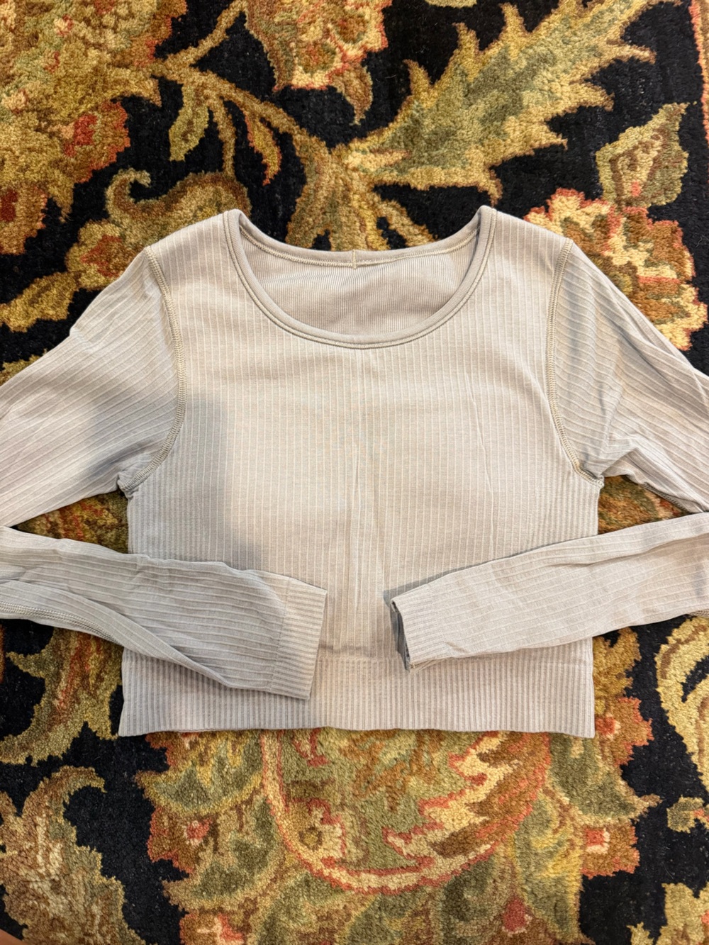 Lululemon Ribbed Long Sleeve Scoop Neck Top - Light Grey